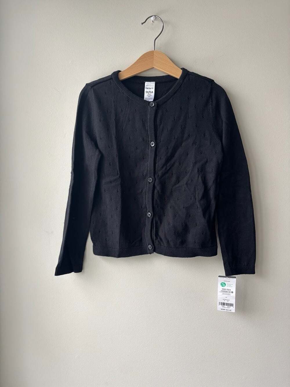 Carter’s 100 % Cotton Toddler Cardigan Size 5T in Black